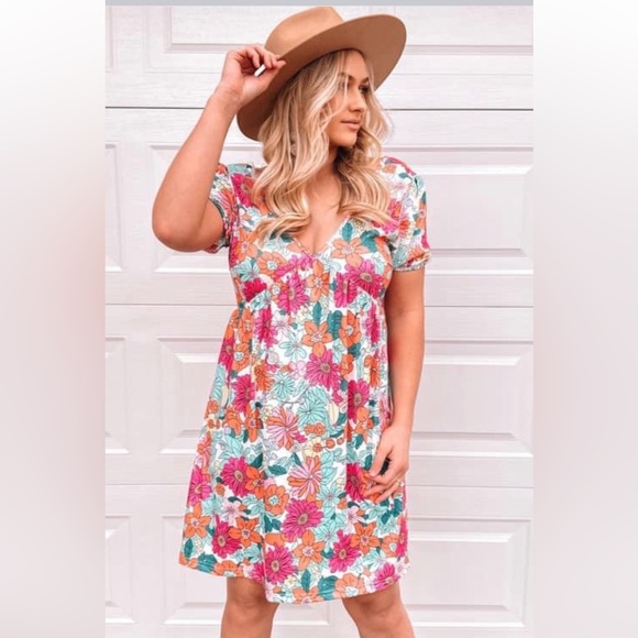 NWT| XL| ZEN LILY BOHO FLORAL TIE BACK SHORT SLEEVE DRESS - Picture 2 of 12